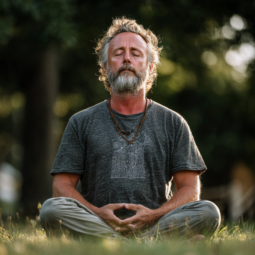 Boldogtól sugárzó idős házaspár jóga után